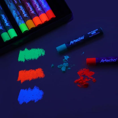 Artecho Neon Oil Pastels Set of 12 Colors, Soft Oil Pastels for Art Painting, Drawing, Blending (10 x 70 mm)