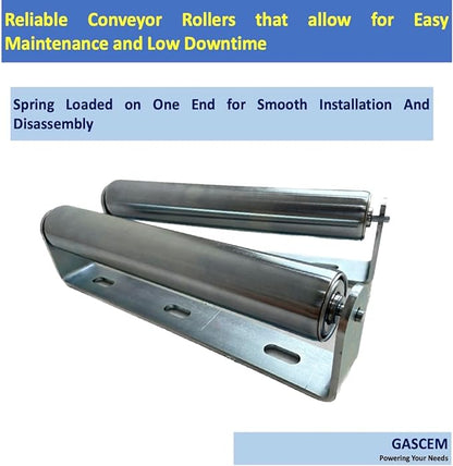Pack of 2 10"BF Long Roller and Bracket l 1.5"Ø Galvanized Steel Conveyor Roller I Set of Roller and Bracket Versatile as Support Rollers for Woodworking, Roller Stand or Bike Rollers Conveyor Rollers