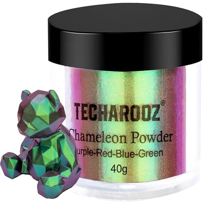TECHAROOZ Chameleon Mica Powder (Purple-Red-Blue-Green) - 40g Color Shift Mica Powder - Holographic Glitter for UV & Epoxy Resin Supplies, Eyeshadow, Acrylic Paint, Nail Decor and Slime