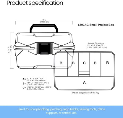 ArtBin 6890AG Small Project Box, Portable Art & Craft Organizer with Lift-Out Tray, [1] Plastic Storage Case, Clear