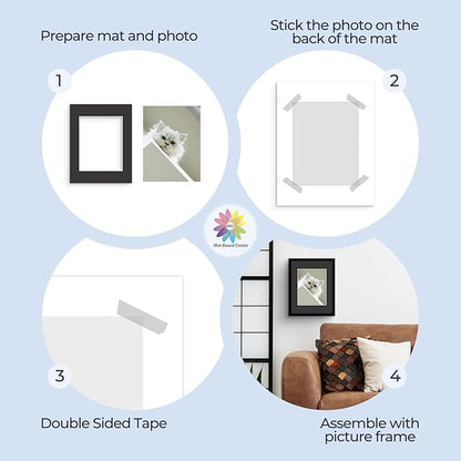 Mat Board Center, Pack of 25, 11x14 for 8x10 Black Mats - Acid Free, 4-ply Thickness, White Core - for Pictures, Photos, Framing
