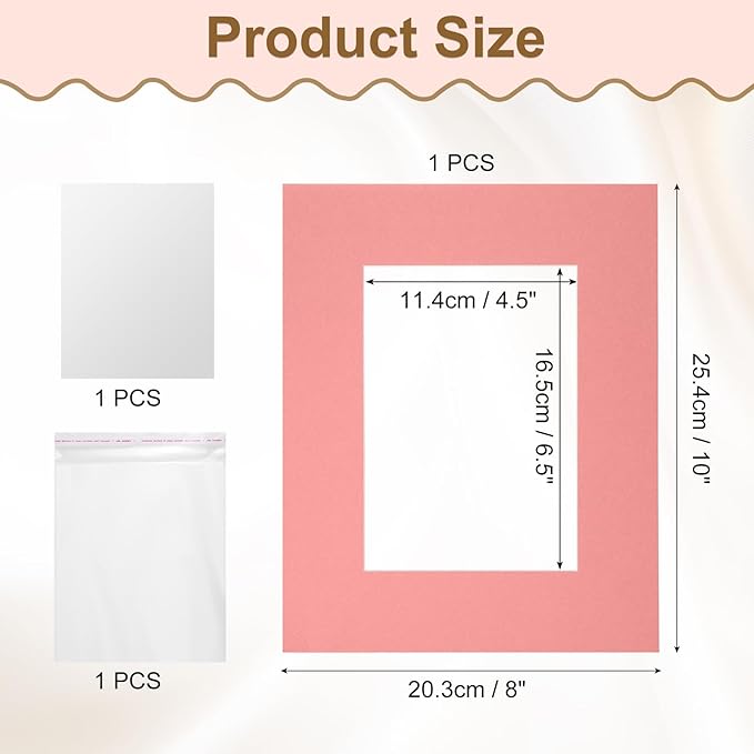 uxcell Picture Mats, 8 x 10 Mat Board Center for 5 x 7 Pictures Acid Free White Core Bevel Cut Frame Mattes with Backing for Display Art Measuring, Pink