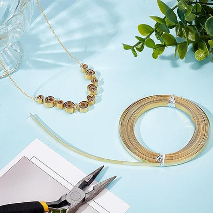 BENECREAT 19.7 Ft 30Gauge Brass Flat Bezel Wire, 5mm Wide Flat Jewelry Craft Wire for DIY Jewelry Craft Making Gem Wrapping