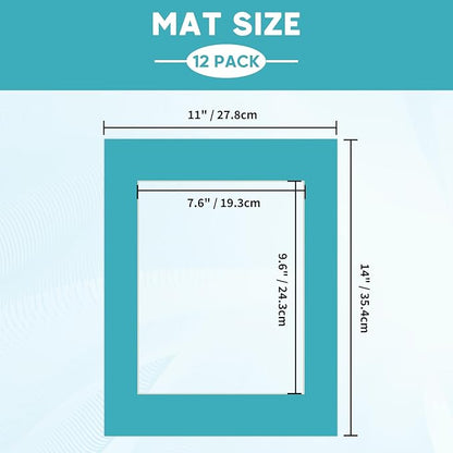 ZBEIVAN 12 Packs Mixed Colors 11x14 Picture Frame Mats for 8x10 Photos, Artworks and Prints, White Core Bevel Cut Frame Mattes