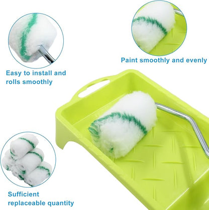 Litoexpe 2 Inch Paint Roller, Mini Paint Roller Kit (Including 6 Ultra-fine Fiber Roller Covers, 1 Paint Tray, and 1 Roller Frame), Touch Up Small Paint Roller for Painting Wall, Door (Green)