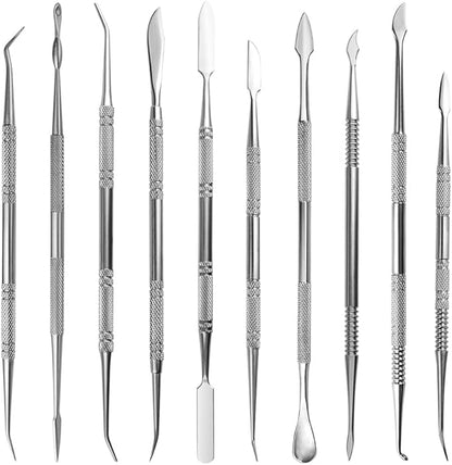 TOVOT 10PCS Stainless Steel Clay Sculpting Tools Metal Sculpting Tools Double-Side Clay Modeling Tools Wax Carving Tools (Silver)