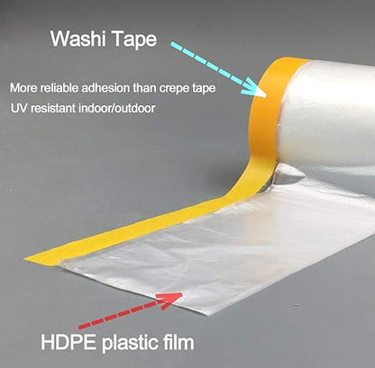 Pre-Taped Masking Film Film and Masking Tape in one Plastic Tape and Drape Roll Painters Plastic (20 Pack, Each roll 22" Wide x 82 feet Long)