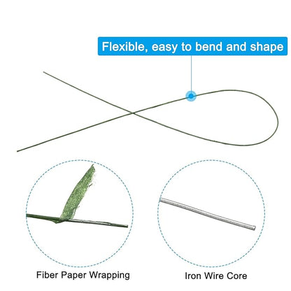 PATIKIL 24 Gauge 16" Floral Stem Wire, 100 Pcs Paper Wrapped Iron Artificial Flower Stem Accessories for DIY Bouquet Stem and Craft Decoration, Dark Green