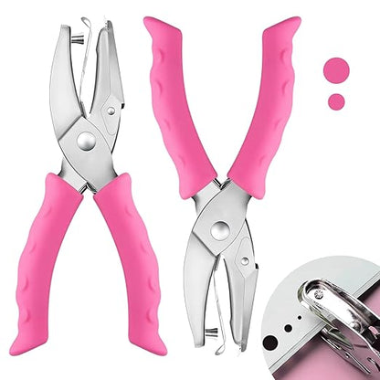 2 PCS Hole Punch, Diameter 1/4" and 1/8" Single Hole Punch, with Pink Soft Grip Hole Puncher Single, for Home, Office and Study, Suitable for Various Cardboard, Labels, and Scrapbooks