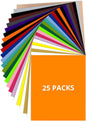 JANDJPACKAGING Heat Transfer Vinyl - 25Pcs HTV Vinyl with Vibrant Colors, Easy to Cut & Weed & Transfer Iron on Vinyl for T-Shirts, 12 x 10in HTV for Heat Press Machine