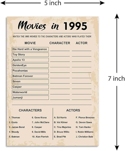 QUPT 30th Birthday Party Games, Movies in 1995 Games, Birthday Party Supplies for Adults, Fun 1995s Party Game，Pack of 30 Cards