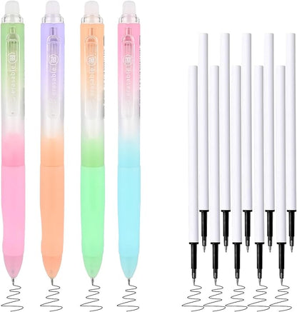 Temiary 4 Pcs Erasable Gel Pens & 10 Pcs Refills, Retractable Ink Pen with Eraser Clear, 0.5mm Fine Point Smooth Writing Make Mistakes Disappear for Crossword Puzzles Note Taking (Black Ink)