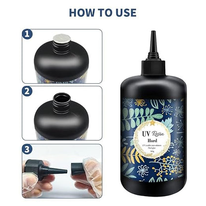 Crystal Clear Hard UV Resin Upgraded Formula Ultraviolet Fast Curing for Jewelry Making Craft Decoration, Hard Transparent Glue Solar Cure Sunlight Activated Resin (500g)