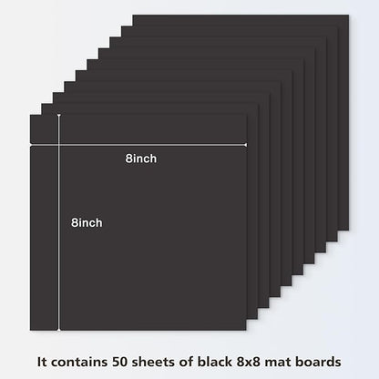 Golden State Art, 8x8 Uncut Photo Mat Matboard - Black Uncut Mats for DIY Projects, Presentation Boards, Art Crafts, Prints (50 Pack)