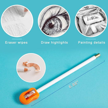 Eraser Pencils Set for Artists, Wooden Sketch Professional Highlight Painting Eraser Pen for Sketching Charcoal Drawings, Revise Erasing Details for Students Limner, 6PCS