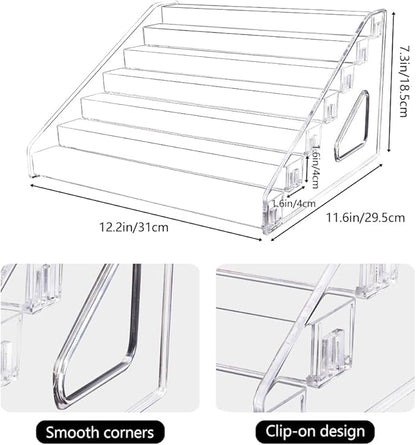 Trading Card Display Stand, 7-Tier Greeting Card Display Stand, 12 in Acrylic Portable Versatile Display Rack Holder for Graded Cards, PSA Cards,Sports Cards, Business Cards (1 Pack)