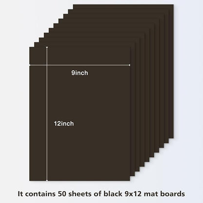Golden State Art, 9x12 Uncut Photo Mat Matboard - Black Uncut Mats for DIY Projects, Presentation Boards, Art Crafts, Prints (50 Pack)