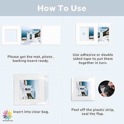 Mat Board Center, Pack of 25, 12x12 for 8x8 White Mat Kit - Acid Free, 4-ply Thickness, White Core - Includes Backing Boards and Clear Bags - for Pictures, Photos, Framing