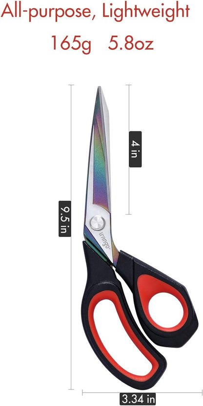 LIVINGO Fabric Scissors Heavy Duty - 9.5 Inches Professional Titanium Coated Forged Stainless Steel Sharp Bent Shears for Sewing Crafting Cutting Cloth, Felt, Leather, Paper