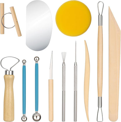 Amrules Clay Tools Kit, 12 PCS Pottery Tools, Practical Polymer Sculpting Tool Kit, Air Dry Clay Tool Set Suitable for Adults, Pottery Craft, Dotting, Drawing, Modeling, Shaping