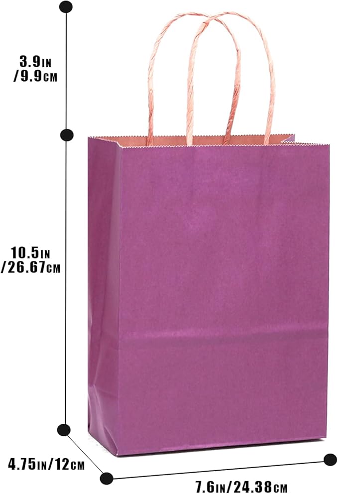 qiqee 32-Packs Deep Purple Paper Gift Bags with Handles Bulk 7.6"x4.75"x10.5" Medium Size Gift Bags Multiple Uses