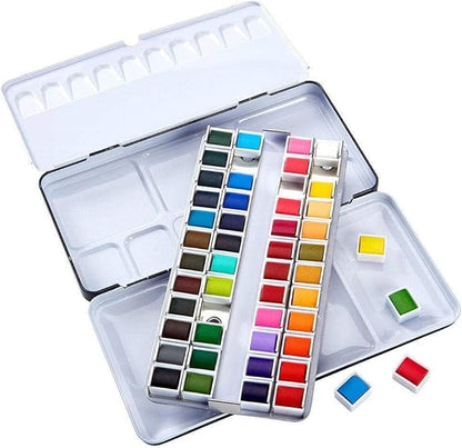 KINGART PRO Artist, Tin Box with Water Brush Watercolor Half-Pans, 48 Vibrant Colors Piece