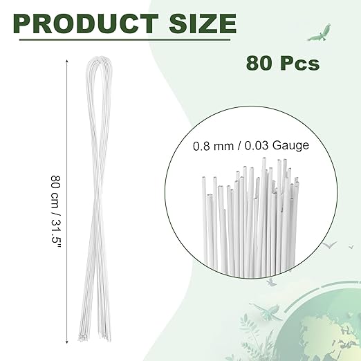 PATIKIL 32 Inch 22 Gauge Floral Stem Wire, 2 Pack/80 Pieces Bouquet Stem Paper Wrapped for DIY Crafts Flower Arrangements, White