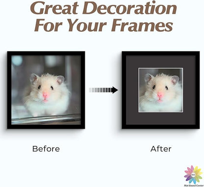 Mat Board Center, Pack of 25, 12x12 for 8x8 Black Mats - Acid Free, 4-ply Thickness, White Core - for Pictures, Photos, Framing