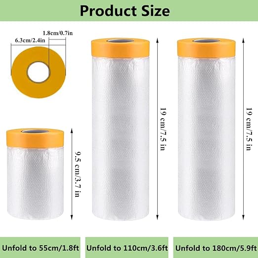 Pre-Taped Masking Film-22inx65ft Tape and Drape Painters Plastic Rolls, Plastic Painting Film for Automotive Painting Covering,Protective Drop Film for Furniture, Car, Floor (2rolls, 22in×65ft)