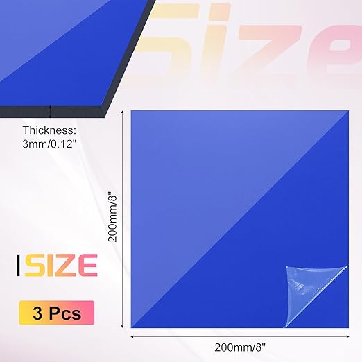 uxcell 3Pcs Acrylic Sheets 8x8 Inch Acrylic Panel 1/8 Inch-3mm Plastic Board for Picture Frames Sign Holders DIY Display Projects Craft, Clear Blue