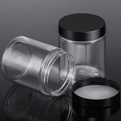 SATINIOR 12 Pack 10 oz Plastic Container Jars with Lids Round Clear Travel Cosmetic Container Slime Jars for Toiletries, Lotion, Cream, Ointments, Makeup, Rhinestone, Samples, Kitchen Storage(Black)