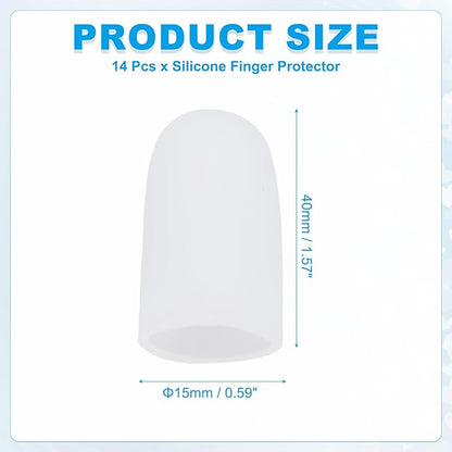 PATIKIL Gel Finger Cots 1.8"x0.67", 14 Pcs Silicone Finger Protector Support Finger Sleeve Cushions Thumb Protector Covers Fingertip Caps Gloves for Finger Cracking, White