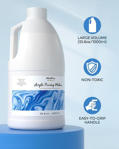 Nicpro Paint Thinner for Acrylic Painting, 33.8oz / 1000ml, Acrylic Paint Thinner, Acrylics Flow Medium Improve Flow Consistency