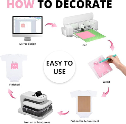 HTVRONT Pink HTV Heat Transfer Vinyl Bundle: 11 Pack 12" x 10" Iron on Vinyl for T-Shirt, Heat Transfer Vinyl for Silhouette Cameo or Heat Press Machine