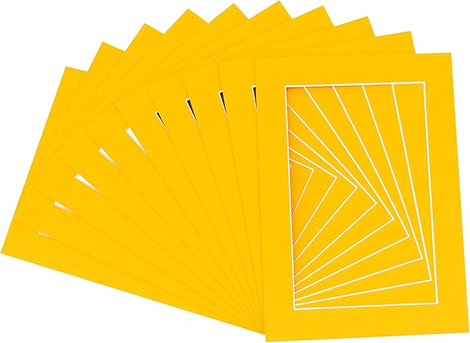Pack of TEN 11x14 Mats Bevel Cut for 8.5x11 Photos - Acid Free Golden Orange Precut Matboards For Pictures, Photos, Framing - 4-ply Thickness