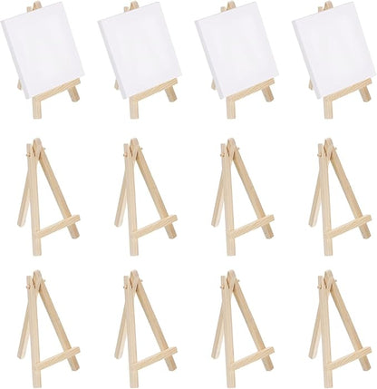 MECCANIXITY Mini Wood Display Easels, 5.9"x3.1"A-Frame Painting Tabletop Easels Holder Stand for Artists Beginners Displaying Small Canvases Art Photos Business Cards(Pack of 12, Wood Color)