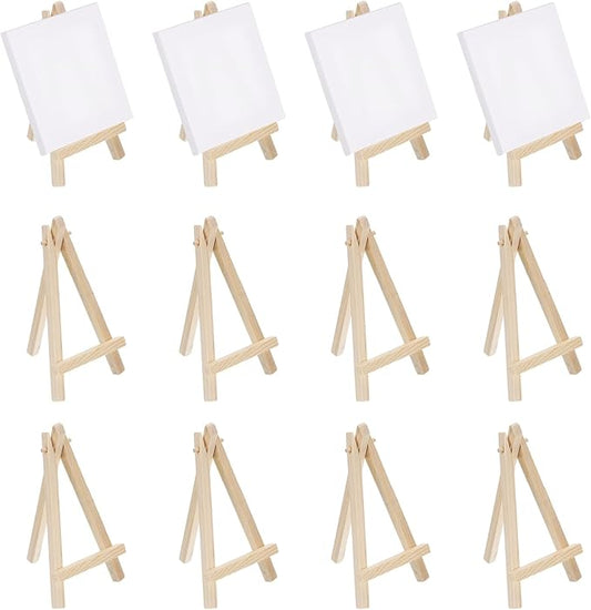 MECCANIXITY Mini Wood Display Easels, 5.9"x3.1"A-Frame Painting Tabletop Easels Holder Stand for Artists Beginners Displaying Small Canvases Art Photos Business Cards(Pack of 12, Wood Color)