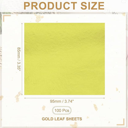PATIKIL Gold Leaf Sheets for Art 3.7" x 3.4", 100 Pcs Gold Foil Sheet Metallic Leaf Papers for DIY Crafts Resin Furniture Nails Paintings Home Decoration, Yellow