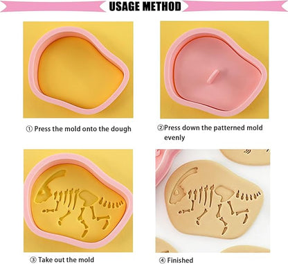 Cookie Cutters Set, 3D Plastic Cookie Cutter with Plunger Stamps Biscuit Cutters Cake Baking Fondant Embosser Stamps Cookie Molds for DIY, Kitchen, Birthday Party (dinosaur)