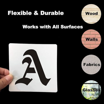 4 Inch Alphabet Letter Stencils for Painting - 70 Pack Old English Letter Stencil Templates with Numbers and Signs for Painting on Wood, Reusable Letters Stencils for Chalkboard Wood Signs & Wall Art