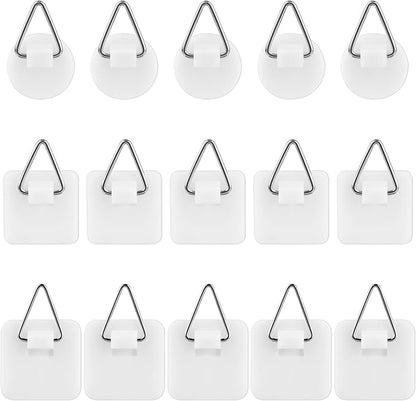 simarro 15PCS Adhesive Picture Hanger, Picture Hanging Hooks Without Nails Foamboard Pictures Hanging Hooks Plate Hangers for The Wall for Plate Frame Wall Art Decor Bathroom Closet(Round Square)