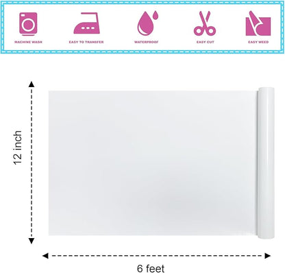 White Glitter HTV Heat Transfer Vinyl 12" x6FT Glitter Vinyl for T Shirts Easy to Cut and Weed Compatible with All Cutter Machines HTV Vinyl Iron on for Cricut (White, 12" x6FT)