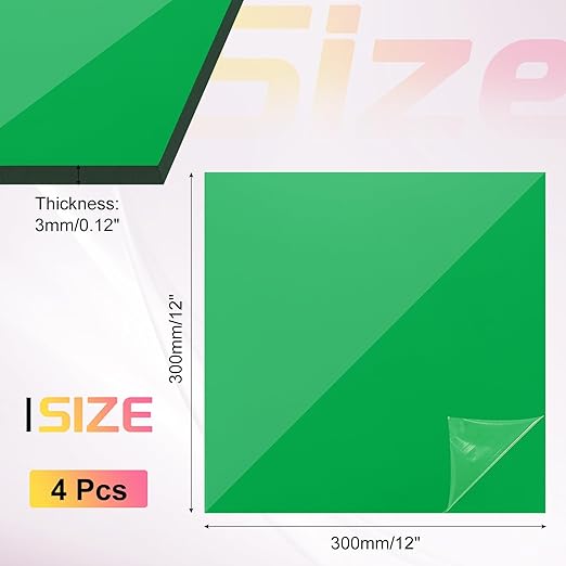 uxcell 4Pcs Acrylic Sheets 12x12 Inch Acrylic Panel 1/8 Inch-3mm Plastic Board for Picture Frames Sign Holders DIY Display Projects Craft, Clear Green