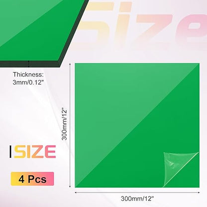uxcell 4Pcs Acrylic Sheets 12x12 Inch Acrylic Panel 1/8 Inch-3mm Plastic Board for Picture Frames Sign Holders DIY Display Projects Craft, Clear Green
