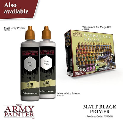 The Army Painter, 100 ml Warpaints Air Primer Matt Black - for Airbrush, Wargaming and Modelling