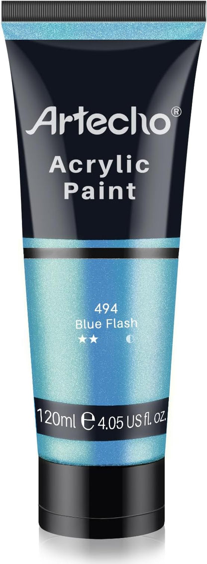 Artecho lridescent Blue Acrylic Paint (120ml / 4.05oz) Tubes, Art Craft Paints for Canvas Painting, Rock, Stone, Wood, Fabric, Art Supplies