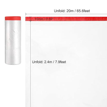 uxcell Pre-Taped Masking Film, 7.9ft x 66ft High-Tack Painters Tape Plastic Drop Cloth with High-Tack Painters Tape for Painting Protection Red 3Pcs
