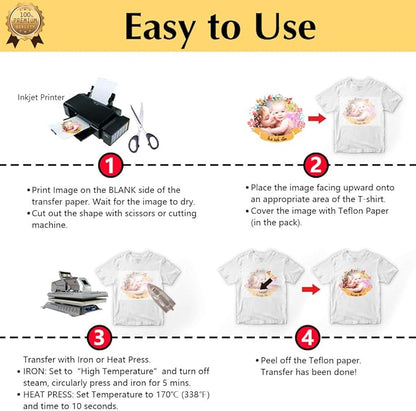 TransOurDream Upgraded Heat Transfer Paper for T Shirts (100 Sheets, 8.5x11") Iron on Transfers for Light Fabric Printable Heat Transfer Vinyl for Inkjet Printer (TOD-L2-100)