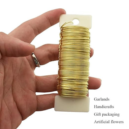 HAHIYO 22Gauge Golden 3Roll Total 115Yards(345Feet) Metal Floral Wire Flexible Paddle Wire for Crafts Christmas Wreaths Tree Flower Arrangement Bouquet Wrapping Wedding DIY