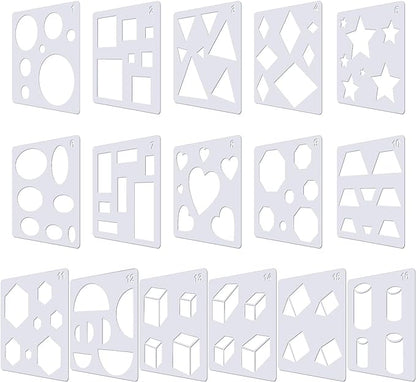 Outus 16 Pieces Kids Drawing Stencils Basic Shape Plastic Drawing Stencil Template Geometry Shape Reusable DIY Painting for Kids Girls Boys Gifts Home Classroom Crafts